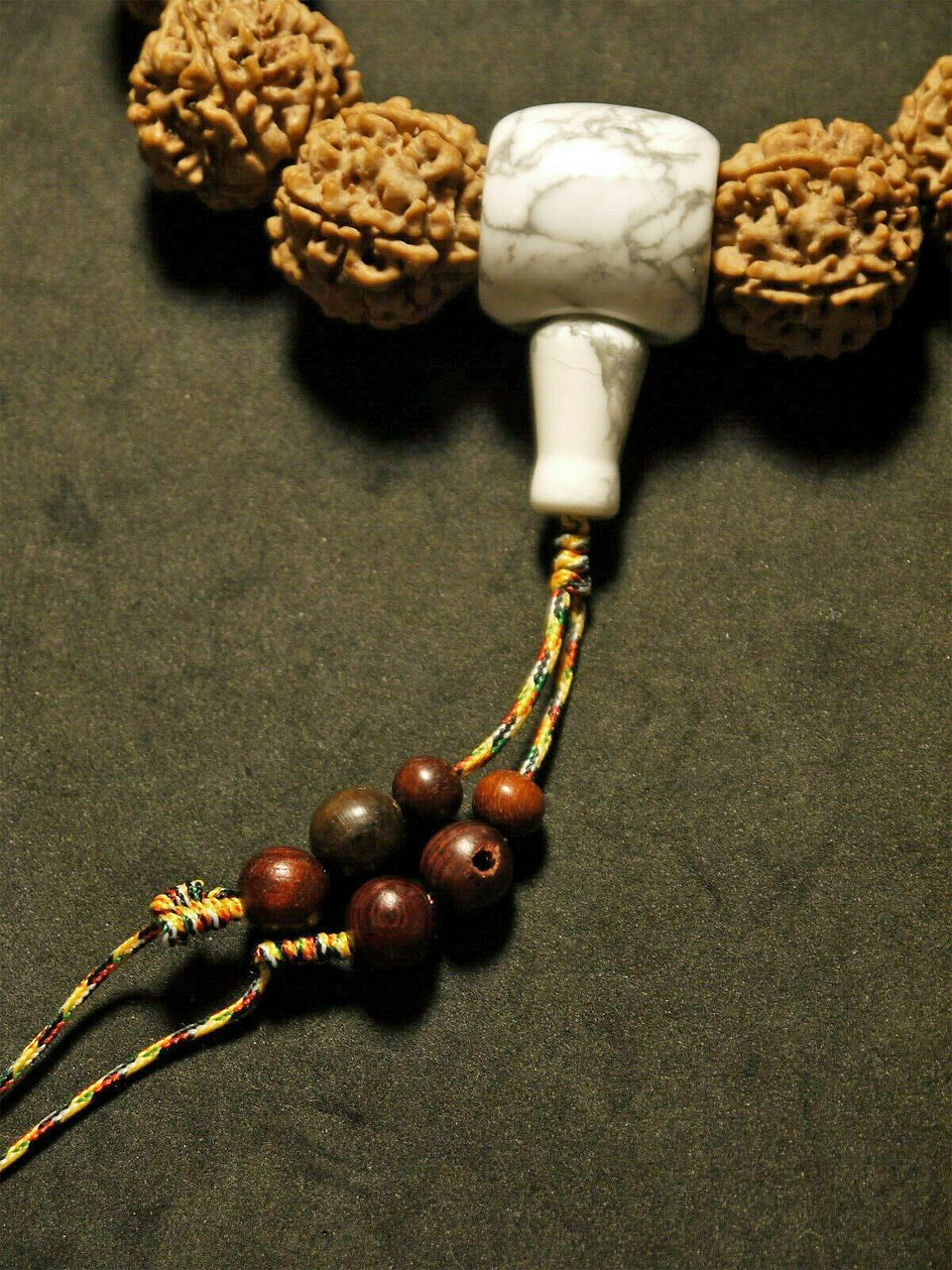 Wrist Mala, Rudraksha 21mm, White Stone (SOLD) - ZenMu Art