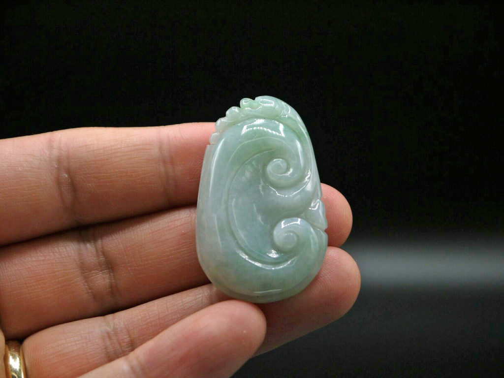 Pendant, Natural Icy White Jadeite Jade Carved RuYi, 47mm x 26mm ...