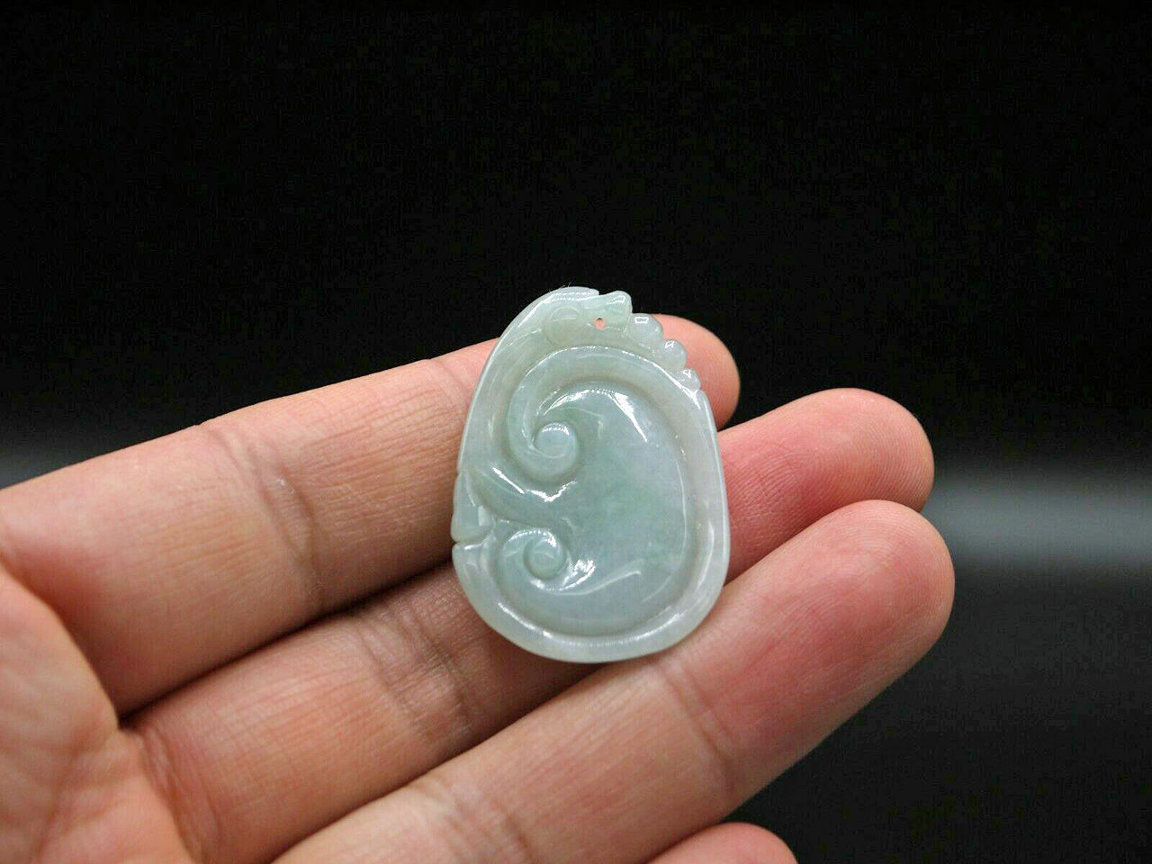 Pendant, Natural Icy White Jadeite Jade Carved RuYi, 34mm x 22mm (SOLD ...