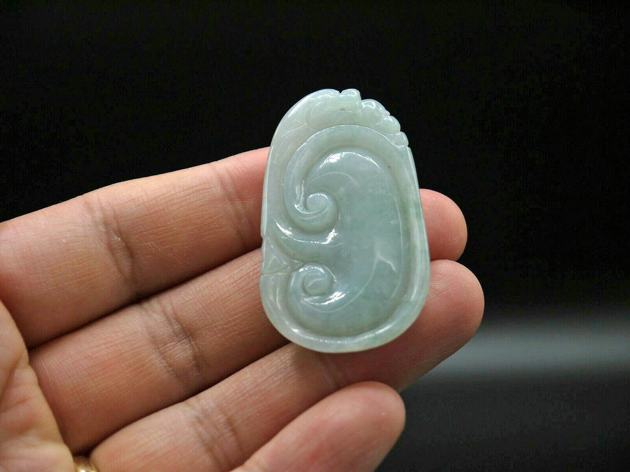 Pendant, Natural Icy White Jadeite Jade Carved RuYi, 46mm x 28mm (SOLD ...