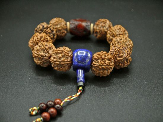 Wrist Mala Nepali 7 Face Rudraksha 18mm Royal Blue Lapis Guru Red Agate 1