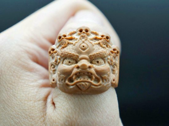 Vintage Carved Demon Thumb Ring Walnut 5