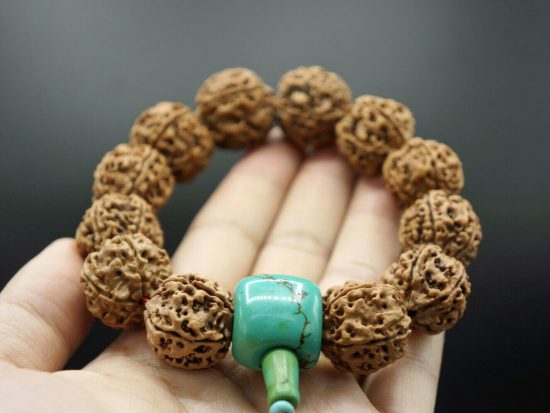 Wrist Mala 23mm Rudraksha Turquoise, Bodhi Sandalwood 4