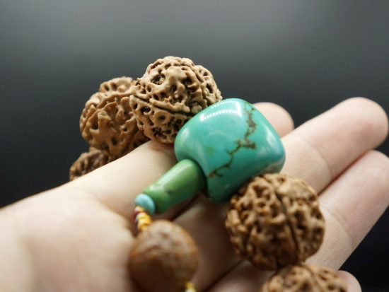 Wrist Mala 23mm Rudraksha Turquoise, Bodhi Sandalwood 5