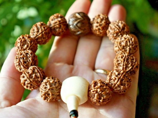 Wrist Mala 6 Face 18mm Nepal Golden Rudraksha Lotus Wood Bead 1