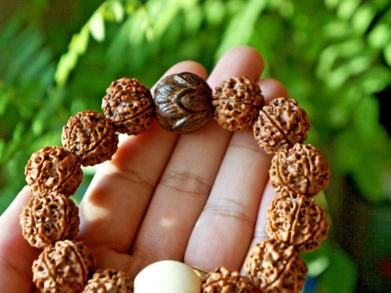 Wrist Mala 6 Face 18mm Nepal Golden Rudraksha Lotus Wood Bead 3