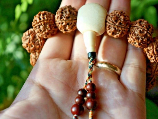 Wrist Mala 6 Face 18mm Nepal Golden Rudraksha Lotus Wood Bead 5