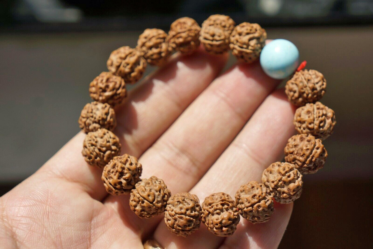 Wrist Mala Dragon Rudraksha 12mm Light Blue Stone Bead Zenmu Art