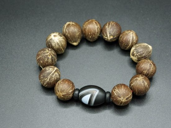 Wrist Mala Golden Mouse Bodhi Coconut Seeds 17mm Lace Agate 7