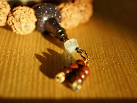 Wrist Mala, Large Nepali Golden Rudraksha 20mm, Blue Goldstone 7