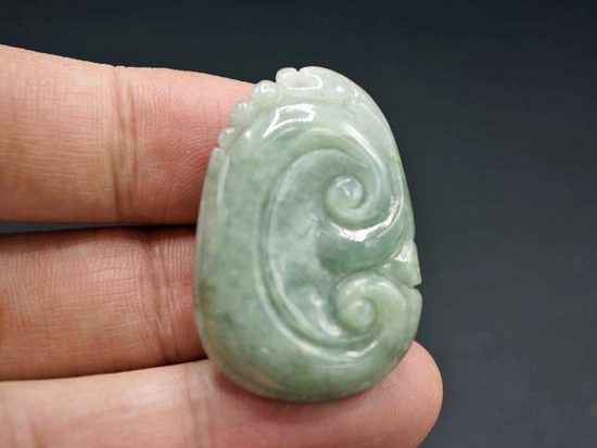 Natural ICY Jadeite Jade Carved RUYI Pendant, Touch of Green 1