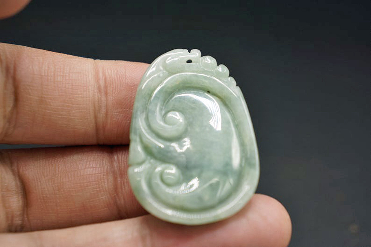 Pendant, 100% Natural ICY Jadeite Jade Carved RUYI Pendant, Touch of ...