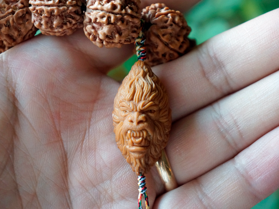 Wrist Mala, 6 Faced Nepal Rurdrakshas, Carved Monkey King, Bodhi Seeds 5