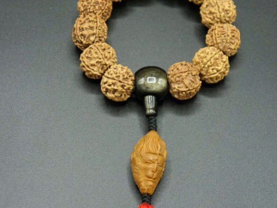 Wrist Mala, Blessed Nepali 6 Face Rudraksha Wu Kong Bracelet, Golden Sheen Obsidian Guru Bead 1