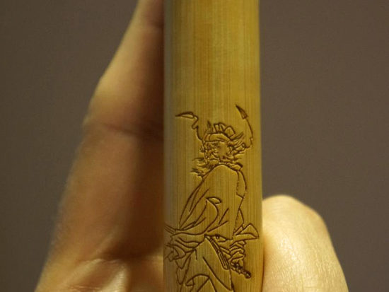 Solid Bamboo Handheld Stick with Zhong Kui art 01