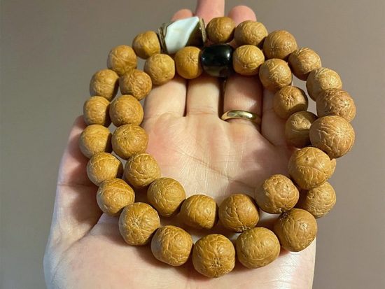 Hand Held Mala, (36) 36 Bead Dragon Eye Bodhi Seed, 3-color Agate Cylinder 3