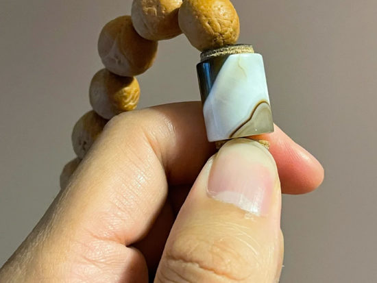 Hand Held Mala, (36) 36 Bead Dragon Eye Bodhi Seed, 3-color Agate Cylinder 7