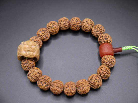 Hand Held Tiger Mala, Carved Pit, Red Agate 2