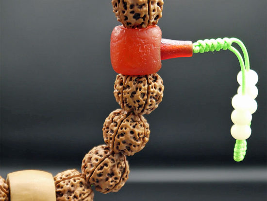 Hand Held Tiger Mala, Carved Pit, Red Agate 5