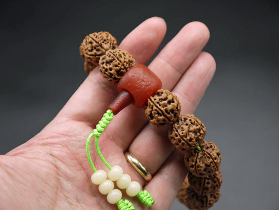 Hand Held Tiger Mala, Carved Pit, Red Agate 7