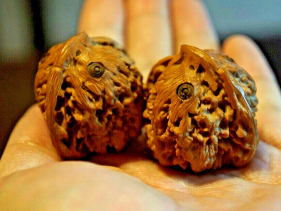 Walnuts, Matched Pair, Chinese Collection (Carved Baby Owl)