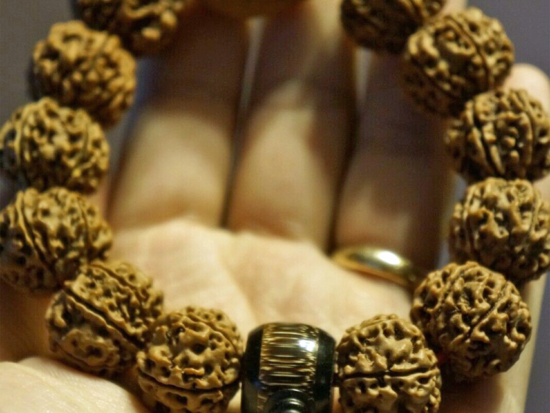 Wrist Mala, Six-Face Rudraksha Demon Bracelet, Golden Bamboo Guru Bead 3