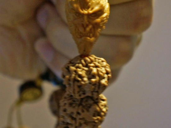 Wrist Mala, Six-Face Rudraksha Demon Bracelet, Golden Bamboo Guru Bead 4