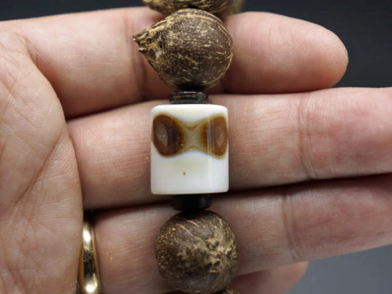 Wrist Mala, Mini Coconut Bodhi Beads, Unique Bird Eye Agate 2