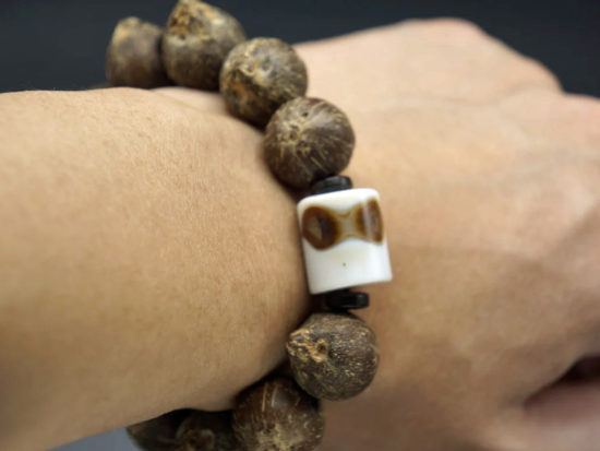 Wrist Mala, Mini Coconut Bodhi Beads, Unique Bird Eye Agate 5