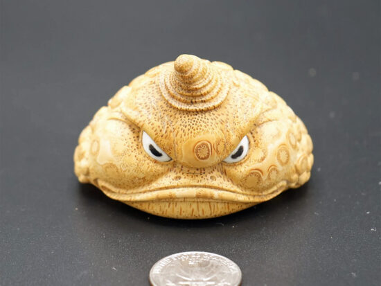 Angry Looking Bamboo Root Carved Golden Toad 01