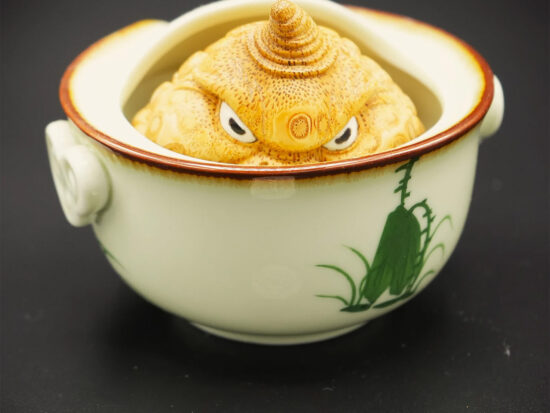 Angry Looking Bamboo Root Carved Golden Toad 06