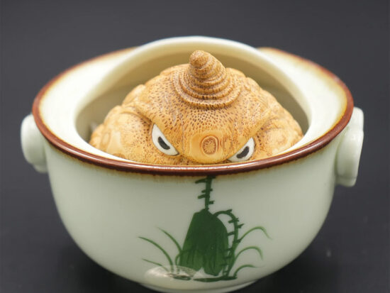 Angry Looking Bamboo Root Carved Golden Toad 07