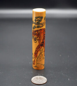 Bamboo Handheld Stick, Tiger and Mountain Range 01