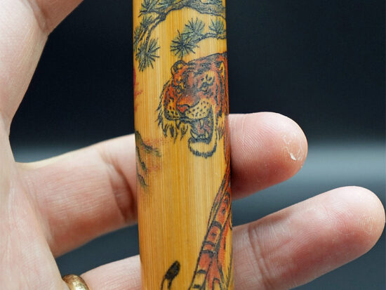 Bamboo Handheld Stick, Tiger and Mountain Range 03