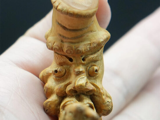 Carved Bamboo Old Man Face Smoking Pipe 01