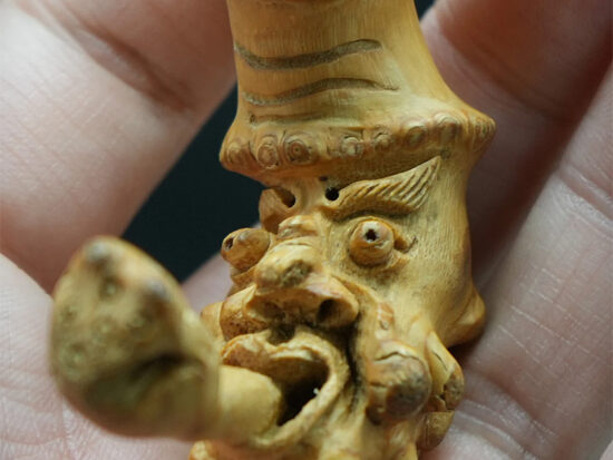 Carved Bamboo Old Man Face Smoking Pipe 02