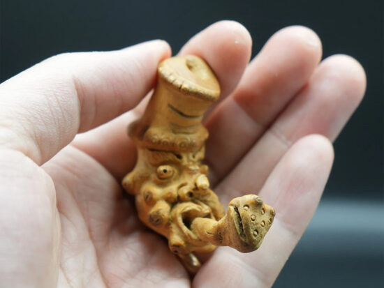Carved Bamboo Old Man Face Smoking Pipe 04