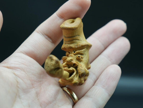 Carved Bamboo Old Man Face Smoking Pipe 05