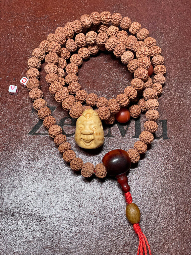 full mala 10mm rudrasha horn carved bamboo jasper 04