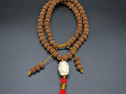 Full Mala, Rudrakasha, Carved Bodhi White Elephant 01
