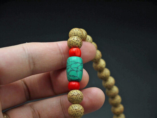 Full Mala, Star Moon Bodhi Aged, Turquoise Beads 05