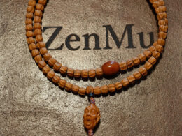 Full Mala, Wrist Mala, Cypress, Icy NanHong Agate, Carved Pit of Arhat 01