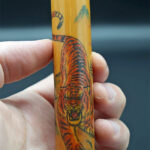Hand Held Bamboo Stick with Tiger and Mountain Range 01