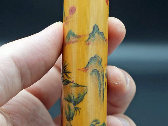 Hand Held Bamboo Stick with Tiger and Mountain Range 03