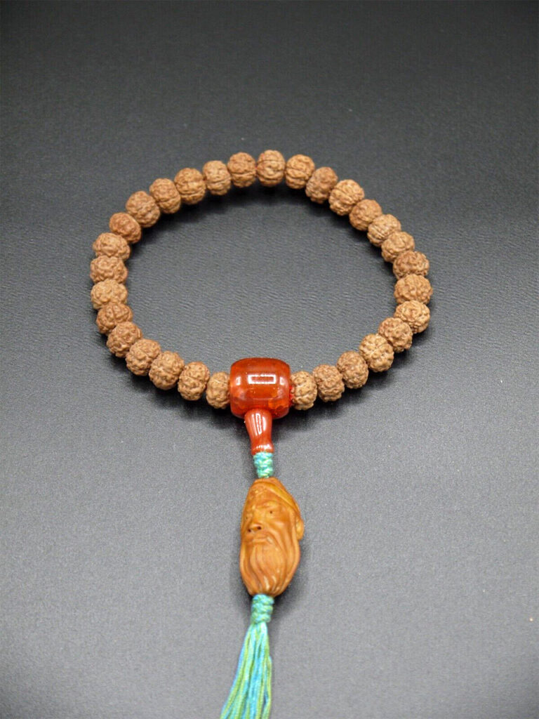 Short Mala, Dragon Rudraksha, Kuan Yu Carved Bead 01