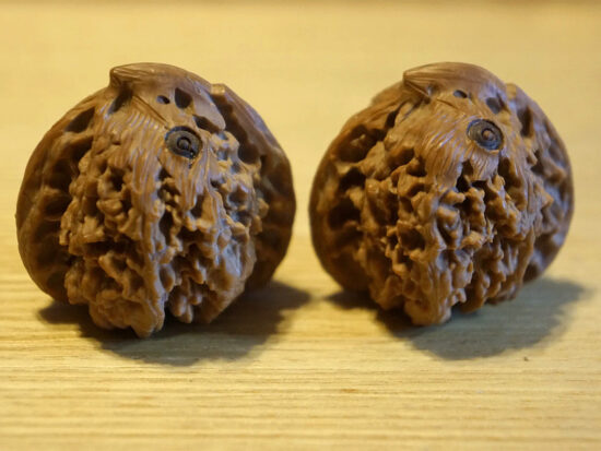 Walnuts, Matched Pair, Owl Carving 03