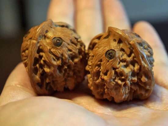 Walnuts, Matched Pair, Owl Carving 05