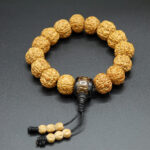 Wrist Mala, Golden Rudraksha, Bamboo Guru Bead, Cypress Beads 01
