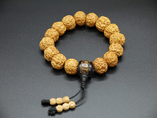 Wrist Mala, Golden Rudraksha, Bamboo Guru Bead, Cypress Beads 01