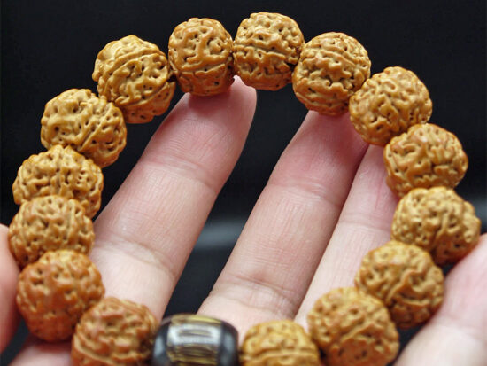 Wrist Mala, Golden Rudraksha, Bamboo Guru Bead, Cypress Beads 04